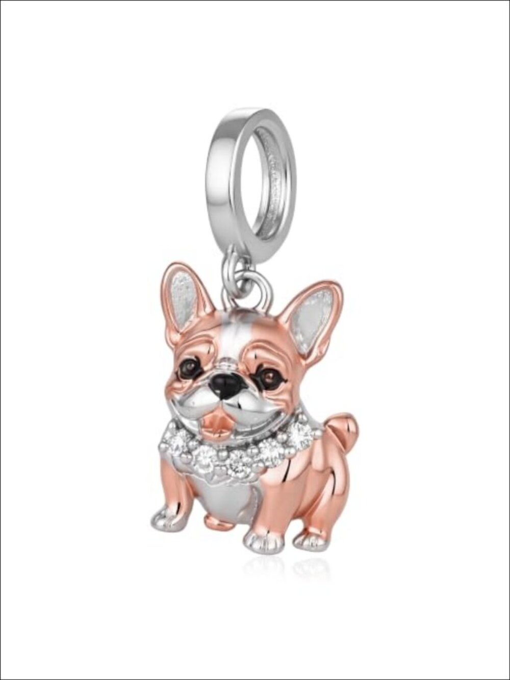 Lab Grown Diamond French Bulldog Charm Rose Gold Plated 925 Sterling Silver